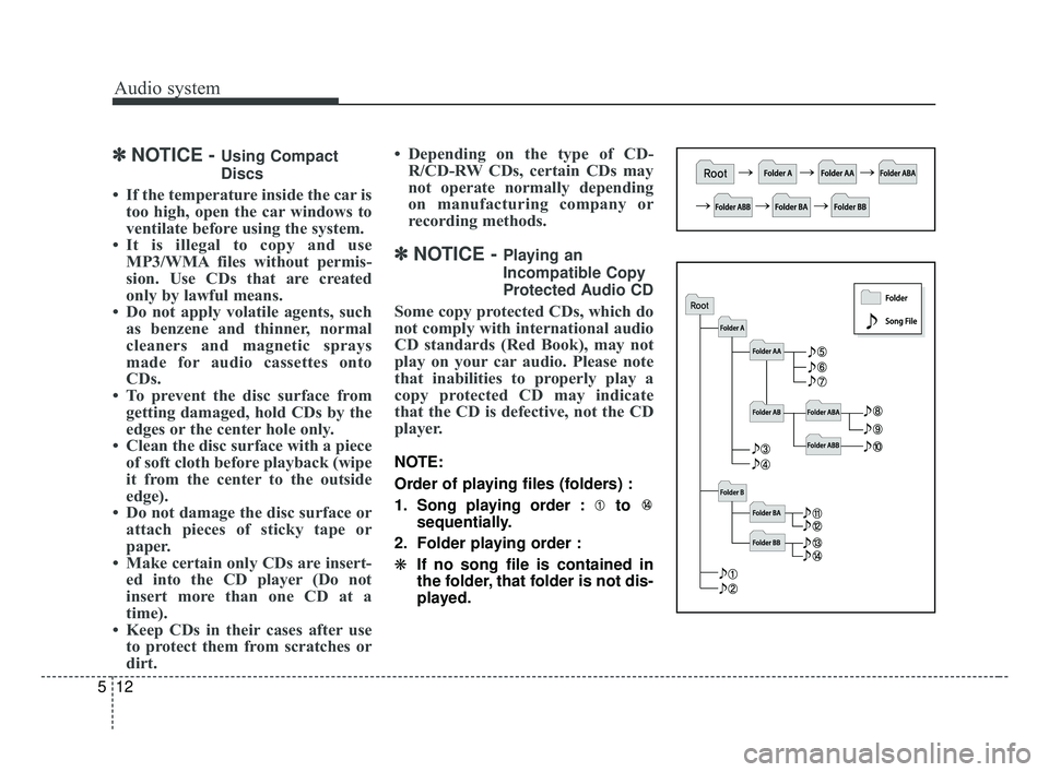 KIA OPTIMA 2017 Owners Manual Audio system
12
5
✽ ✽
NOTICE - Using Compact
Discs
• If the temperature inside the car is
too high, open the car windows to
ventilate before using the system.
• It is illegal to copy and use M KIA OPTIMA 2017 Owners Manual Audio system
12
5
✽ ✽
NOTICE - Using Compact
Discs
• If the temperature inside the car is
too high, open the car windows to
ventilate before using the system.
• It is illegal to copy and use M