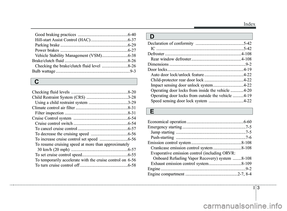 KIA RIO 2020  Owners Manual I3
Index
Good braking practices ..............................................6-40
Hill-start Assist Control (HAC) ..................................6-37
Parking brake ................................