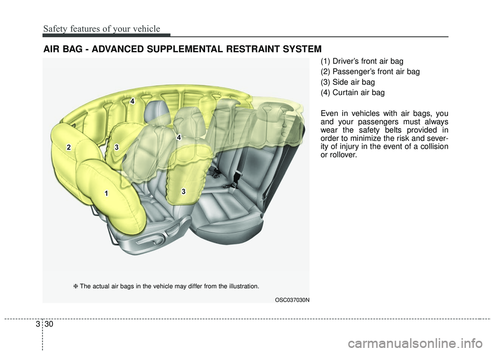 KIA RIO 2018 Service Manual Safety features of your vehicle
30
3
(1) Driver’s front air bag
(2) Passenger’s front air bag
(3) Side air bag
(4) Curtain air bag
Even in vehicles with air bags, you
and your passengers must alwa KIA RIO 2018 Service Manual Safety features of your vehicle
30
3
(1) Driver’s front air bag
(2) Passenger’s front air bag
(3) Side air bag
(4) Curtain air bag
Even in vehicles with air bags, you
and your passengers must alwa