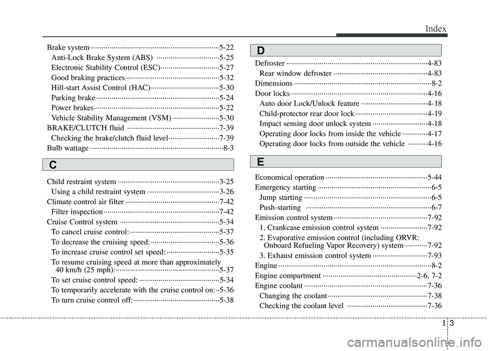 KIA RIO 2017  Owners Manual I3
Index
Brake system··················\
··················\
··················\
············5-22Anti-Lock Brake System (ABS)  ···�