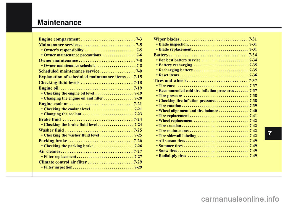 KIA SORENTO 2019 User Guide Maintenance
Engine compartment . . . . . . . . . . . . . . . . . . . . . . . . 7-3
Maintenance services . . . . . . . . . . . . . . . . . . . . . . . . 7-5
• Owner’s responsibility . . . . . . . .