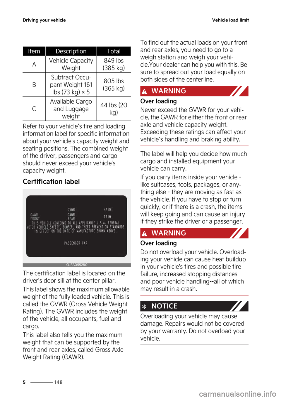 KIA STINGER 2023  Owners Manual �%�S�J�W�J�O�H��Z�P�V�S��W�F�I�J�D�M�F
���
�
�7�F�I�J�D�M�F��M�P�B�E��M�J�N�J�U
�3�F�G�F�S��U�P��Z�P�V�S��W�F�I�J�D�M�F�s�T��U�J�S�F��B�O�E��M�P�B�E�J�O�H�
�J�O�G�P�S�N�B�U�J�P�O��M�B�
