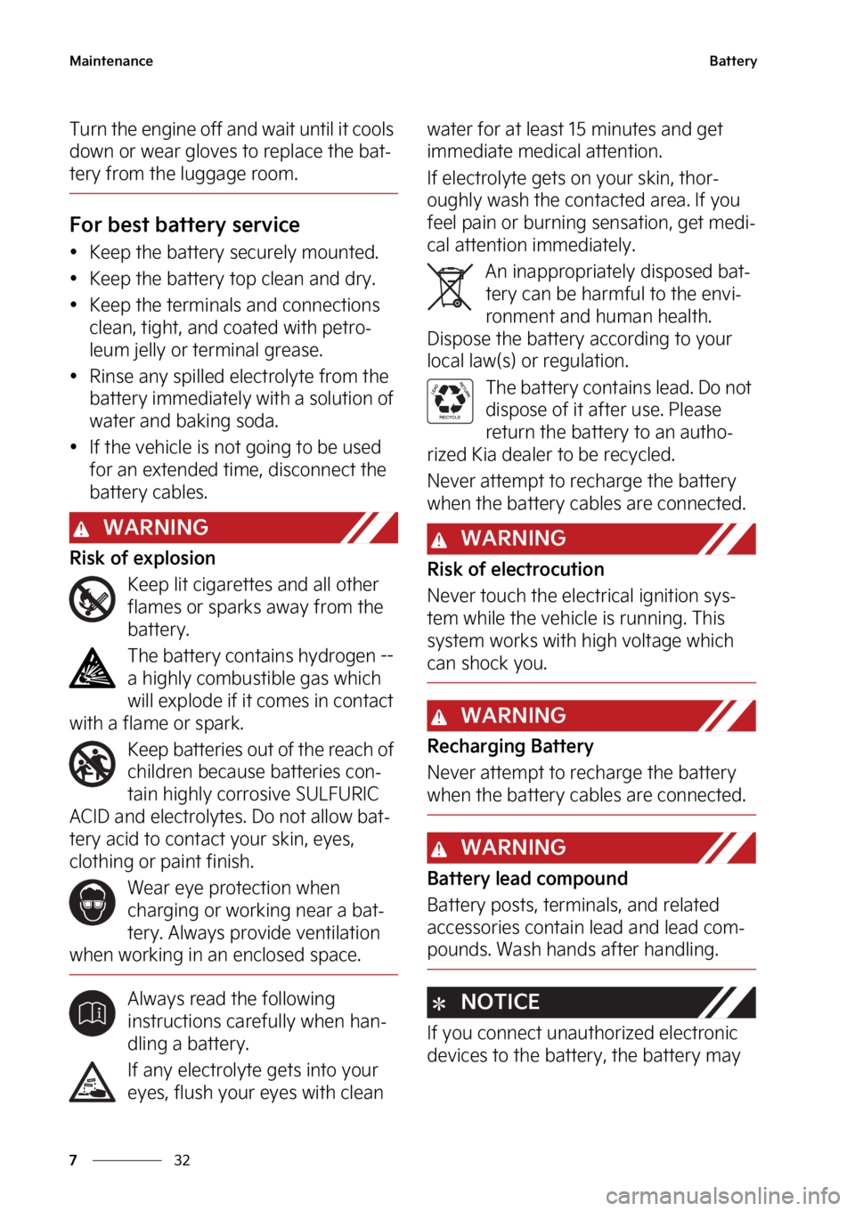 KIA STINGER 2023  Owners Manual �.�B�J�O�U�F�O�B�O�D�F
��
�
�#�B�U�U�F�S�Z
�5�V�S�O��U�I�F��F�O�H�J�O�F��P�G�G��B�O�E��X�B�J�U��V�O�U�J�M��J�U��D�P�P�M�T�
�E�P�X�O��P�S��X�F�B�S��H�M�P�W�F�T��U�P��S�F�Q�M�B�D�F��U�