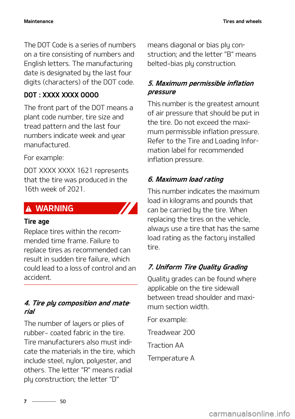 KIA STINGER 2022  Owners Manual �.�B�J�O�U�F�O�B�O�D�F
��
�
�5 �J�S�F�T� �B�O�E��X�I�F�F�M�T
�5�I�F� �%�0�5��$�P�E�F��J�T��B��T�F�S�J�F�T��P�G��O�V�N�C�F�S�T�
�P�O��B��U�J�S�F��D�P�O�T�J�T�U �J�O�H��P�G��O�V�N�C�F�