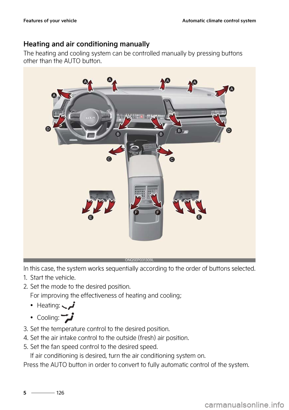 KIA SPORTAGE PHEV 2023  Owners Manual ��F�B�U�V�S�F�T��P�G��Z�P�V�S��W�F�I�J�D�M�F
���
�
�"�V�U�P�N�B�U�J�D��D�M�J�N�B�U�F��D�P�O�U�S�P�M��T�Z�T�U�F�N
�)�F�B�U�J�O�H��B�O�E��B�J�S��D�P�O�E�J�U�J�P�O�J�O�H��N�B�O�V�B�M�M�Z
�