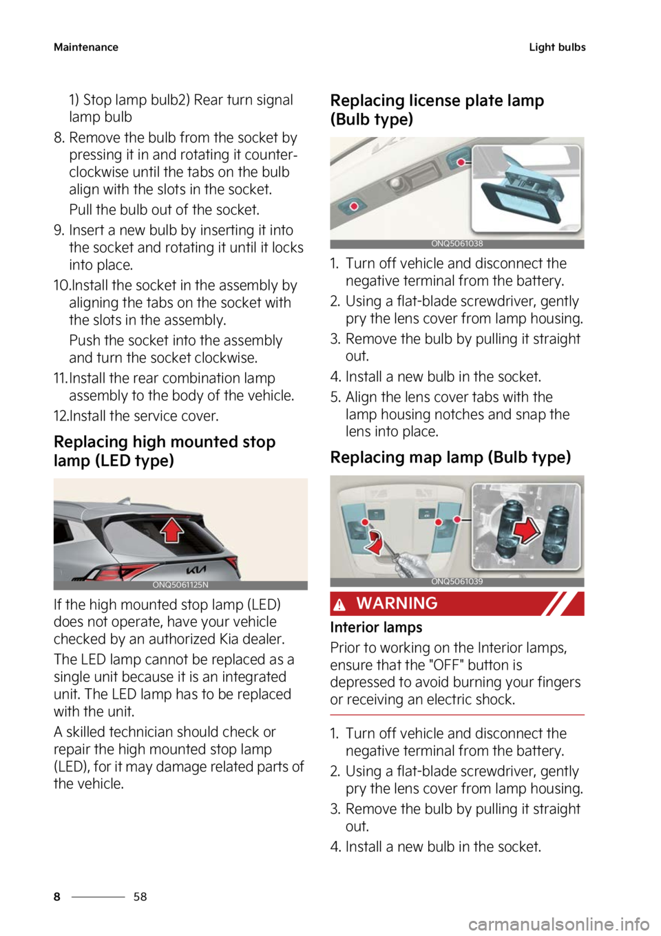 KIA SPORTAGE PHEV 2023  Owners Manual �.�B�J�O�U�F�O�B�O�D�F
��
�
�-�J�H�I�U��C�V�M�C�T
��
��4�U�P�Q��M�B�N�Q��C�V�M�C��
��3�F�B�S��U�V�S�O��T�J�H�O�B�M�
�M�B�N�Q��C�V�M�C
�� �3�F�N�P�W�F��U�I�F��C�V�M�C��G�S�P�N��U�I�