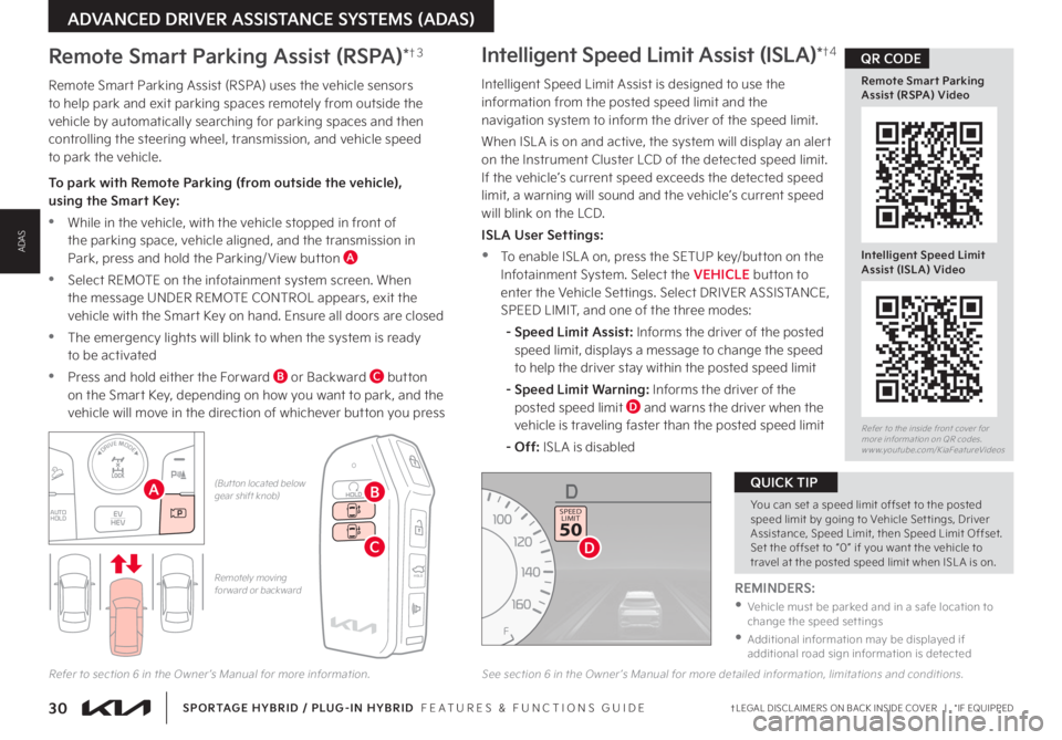 KIA SPORTAGE PHEV 2023 Features and Functions Guide 30†LEGAL DISCL AIMERS ON BACK INSIDE COVER | *IF EQUIPPEDSPORTAGE HYBRID / PLUG-IN HYBRID FEATURES & FUNCTIONS GUIDE
ADVANCED DRIVER ASSISTANCE SYSTEMS (ADAS)
Refer to the inside front cover fo KIA SPORTAGE PHEV 2023 Features and Functions Guide 30†LEGAL DISCL AIMERS ON BACK INSIDE COVER | *IF EQUIPPEDSPORTAGE HYBRID / PLUG-IN HYBRID FEATURES & FUNCTIONS GUIDE
ADVANCED DRIVER ASSISTANCE SYSTEMS (ADAS)
Refer to the inside front cover fo