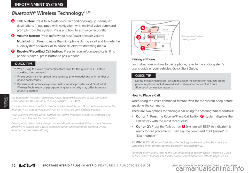KIA SPORTAGE PHEV 2023  Features and Functions Guide 42†LEGAL DISCL AIMERS ON BACK INSIDE COVER   |   *IF EQUIPPED
INFOTAINMENT SYSTEMS
SPORTAGE HYBRID / PLUG-IN HYBRID  FEATURES & FUNCTIONS GUIDE
INFOTAINMENT  SYSTEMS
A  
Talk button: Press to activa