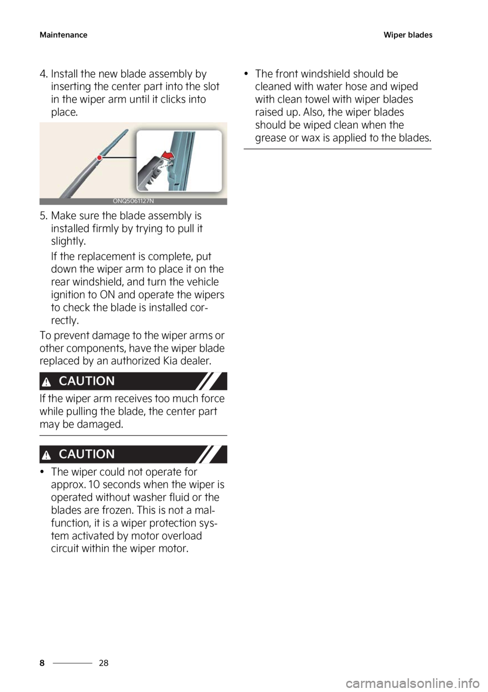 KIA SPORTAGE HYBRID 2023  Owners Manual �.�B�J�O�U�F�O�B�O�D�F
��
�
�8�J�Q�F�S��C�M�B�E�F�T
�� �*�O�T�U�B�M�M��U�I�F��O�F�X��C�M�B�E�F��B�T�T�F�N�C�M�Z��C�Z�
�J�O�T�F�S�U�J�O�H��U�I�F��D�F�O�U�F�S��Q�B�S�U��J�O�U�P��U�I�F�