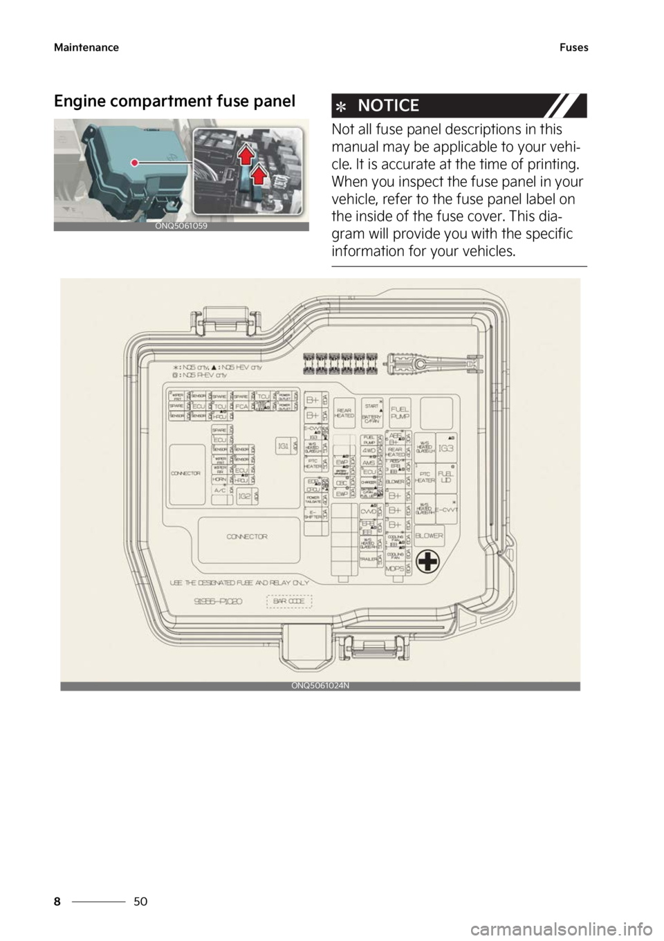 KIA SPORTAGE HYBRID 2023  Owners Manual �.�B�J�O�U�F�O�B�O�D�F
��
�
��V�T�F�T
�&�O�H�J�O�F��D�P�N�Q�B�S�U�N�F�O�U��G�V�T�F��Q�B�O�F�M�/�0�5�*�$�&
�/�P�U��B�M�M��G�V�T�F��Q�B�O�F�M��E�F�T�D�S�J�Q�U�J�P�O�T��J�O��U�I�J�T�
�N�B�O
