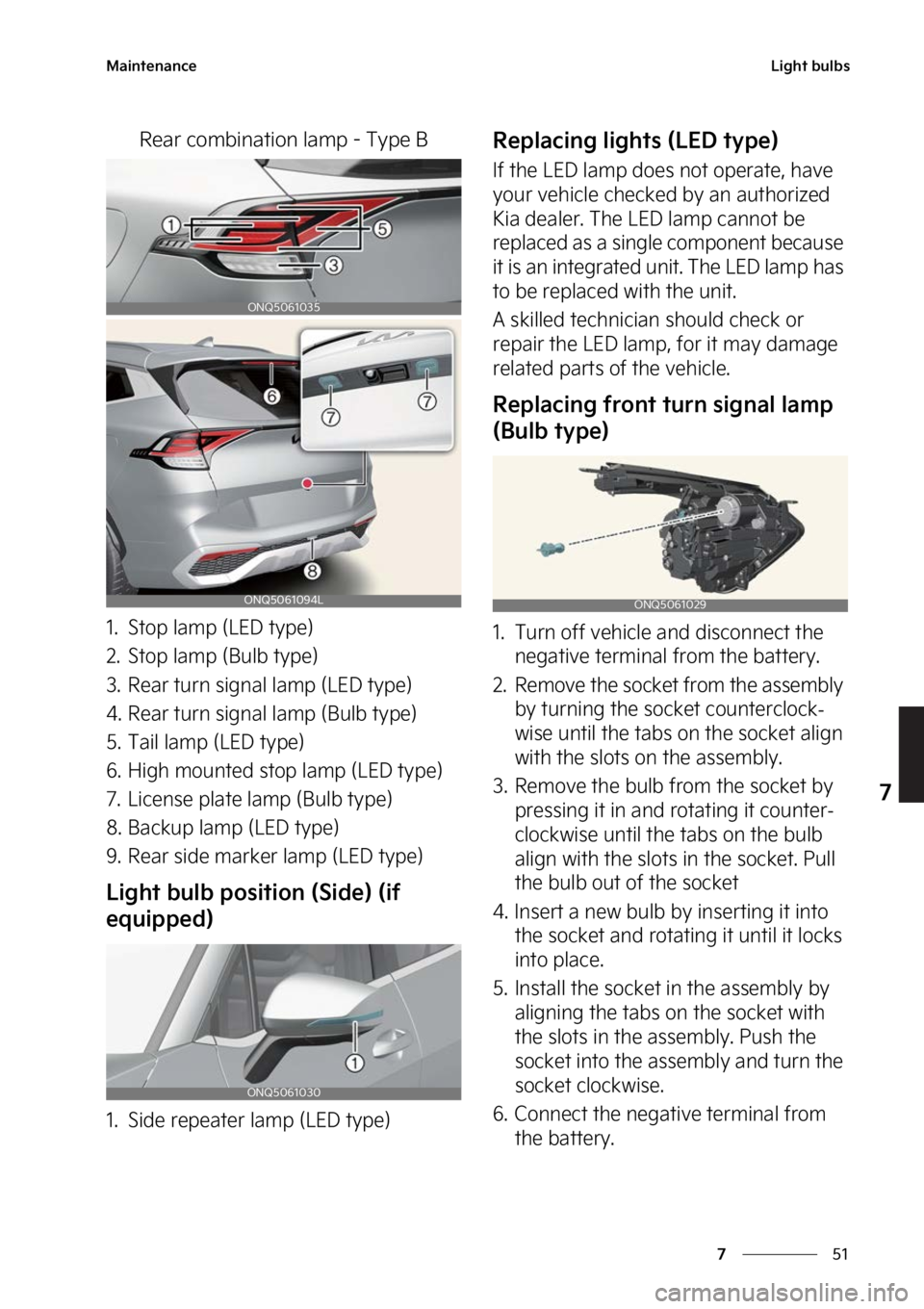 KIA SPORTAGE 2023  Owners Manual ��
�
�
�.�B�J�O�U�F�O�B�O�D�F�-�J�H�I�U��C�V�M�C�T
�3�F�B�S��D�P�N�C�J�O�B�U�J�P�O��M�B�N�Q����5�Z�Q�F��#
�� �4�U�P�Q��M�B�N�Q��	�-�&�%��U�Z�Q�F�

�� �4�U�P�Q��M�B�N�Q��	�#�V�M�C�
