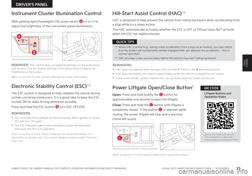 KIA SPORTAGE 2023  Features and Functions Guide 25†LEGAL DISCL AIMERS ON BACK INSIDE COVER   |   *IF EQUIPPEDALWAYS CHECK THE OWNER ’S MANUAL FOR COMPLETE OPER ATING INFORMATION AND SAFET Y WARNINGS  
DRIVER'S PANEL
DRIVER’S PANEL
Power L