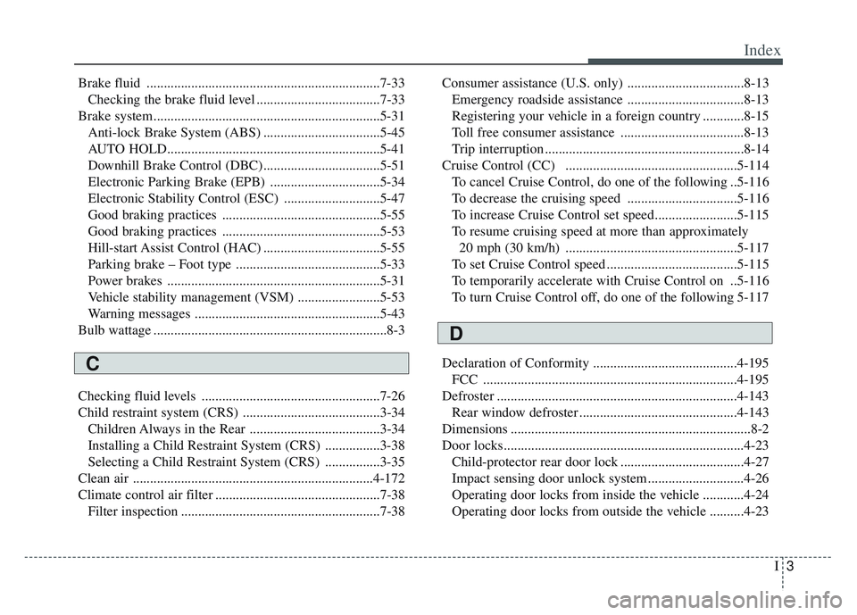 KIA SPORTAGE 2022  Owners Manual I3
Index
Brake fluid ....................................................................7-33\
Checking the brake fluid level ....................................7-33
Brake system.....................