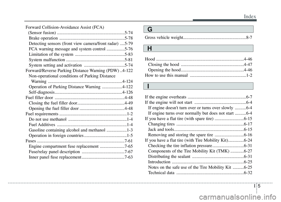 KIA SPORTAGE 2022  Owners Manual I5
Index
Forward Collision-Avoidance Assist (FCA)(Sensor fusion) ............................................................5-74Brake operation .......................................................