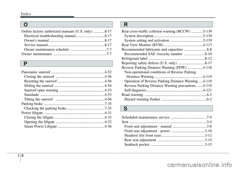 KIA SPORTAGE 2022  Owners Manual Index
8I
Online factory authorized manuals (U.S. only) ............8-17Electrical troubleshooting manual ..............................8-17
Owners manual .............................................