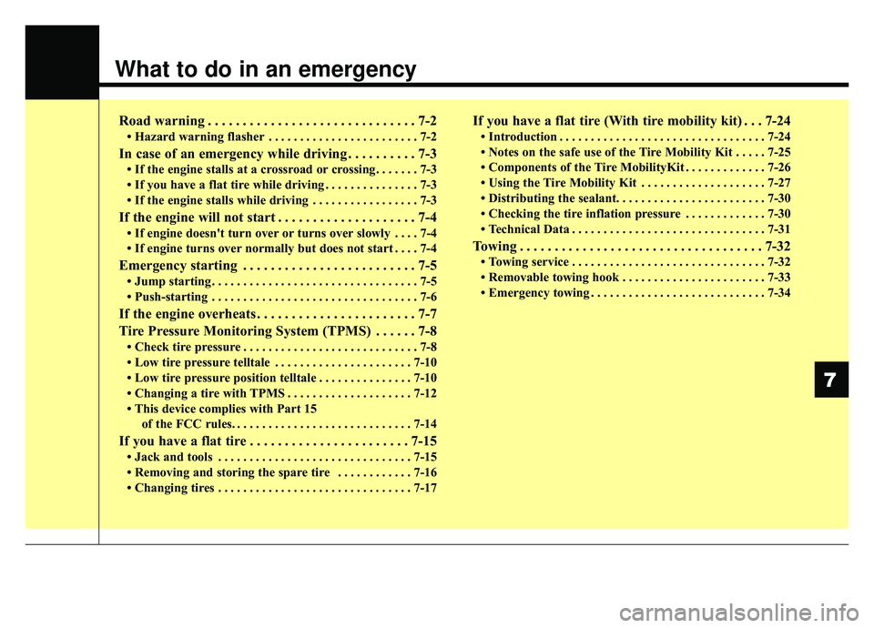KIA SPORTAGE 2019 Owners Manual What to do in an emergency
Road warning . . . . . . . . . . . . . . . . . . . . . . . . . . . . . . 7-2
• Hazard warning flasher . . . . . . . . . . . . . . . . . . . . . . . . 7-2
In case of an eme KIA SPORTAGE 2019 Owners Manual What to do in an emergency
Road warning . . . . . . . . . . . . . . . . . . . . . . . . . . . . . . 7-2
• Hazard warning flasher . . . . . . . . . . . . . . . . . . . . . . . . 7-2
In case of an eme