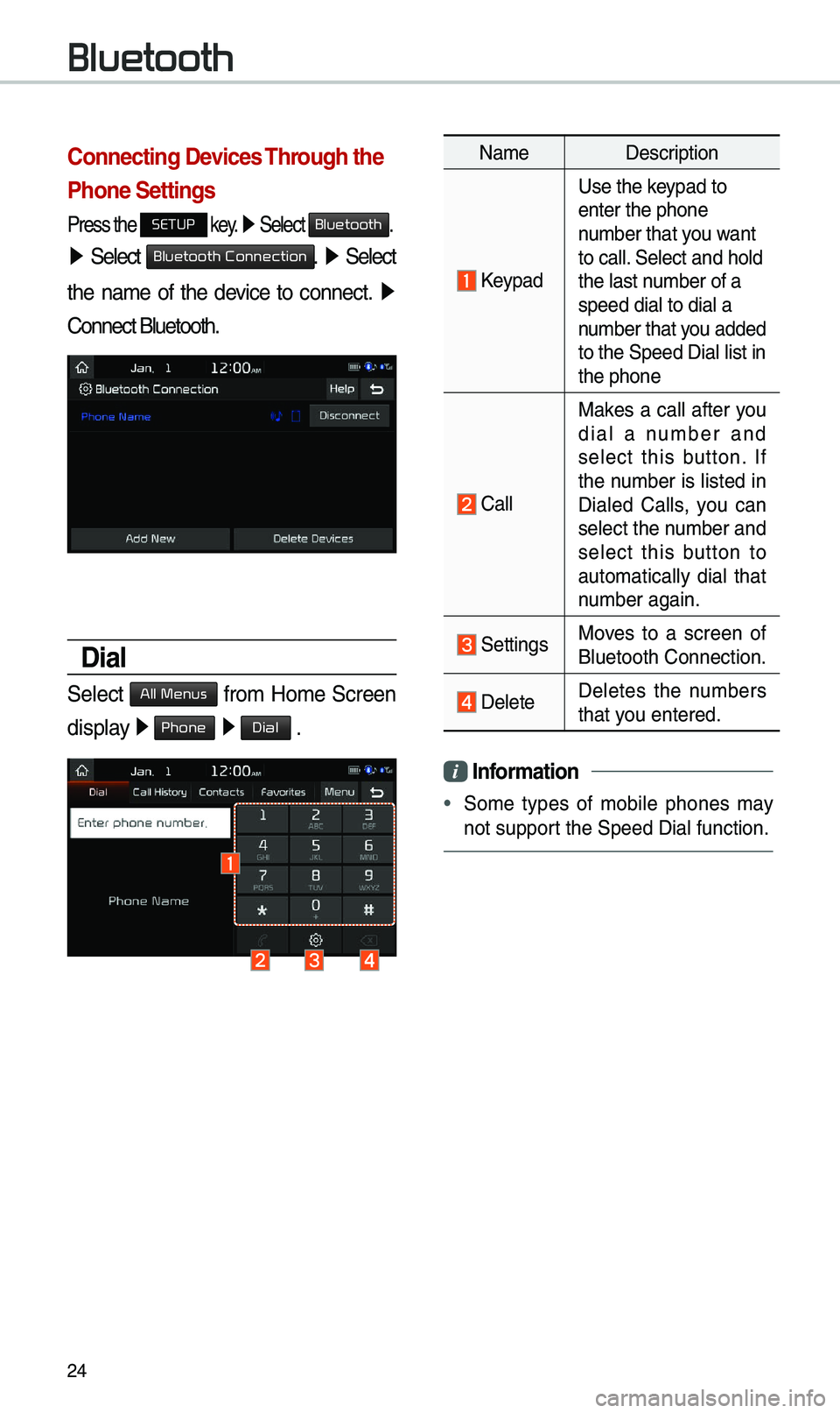 KIA SPORTAGE 2019 Quick Reference Guide \f4
\bonnecting Devices Through the
Phone \fettings
Press t\be SETUP key. 0521
Select Bluetooth.
05210003 Select Bluetooth Connection. 0521 Select
t\be name of t\be device to connect. 0521 KIA SPORTAGE 2019 Quick Reference Guide \f4
\bonnecting Devices Through the
Phone \fettings
Press t\be SETUP key. 0521
Select Bluetooth.
05210003 Select Bluetooth Connection. 0521 Select
t\be name of t\be device to connect. 0521