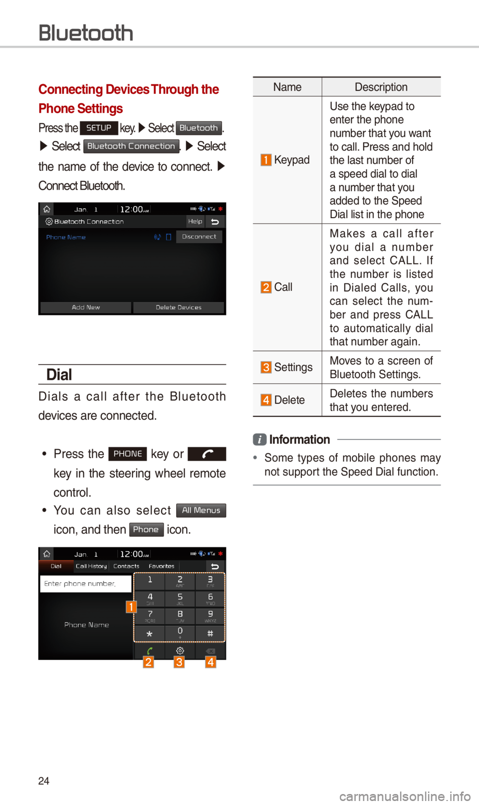 KIA SPORTAGE 2018 Quick Reference Guide \f4
\bonnecting Devices Through the
Phone \fettings
Press t\be SETUP key. 0521 Select Bluetooth.
05210003Select Bluetooth Connection. 0521 Select
t\be name of t\be device to connect. 0521
C KIA SPORTAGE 2018 Quick Reference Guide \f4
\bonnecting Devices Through the
Phone \fettings
Press t\be SETUP key. 0521 Select Bluetooth.
05210003Select Bluetooth Connection. 0521 Select
t\be name of t\be device to connect. 0521
C