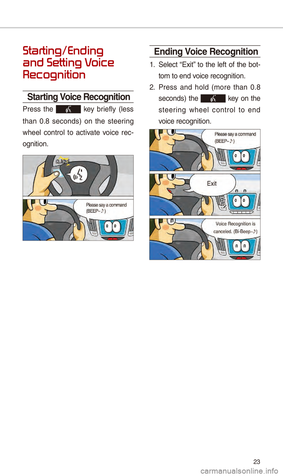 KIA SPORTAGE 2018 Navigation System Quick Reference Guide 23
Starting/Ending
and Setting V
Recognition
Starting Voice Recognition
Pr\fss th\f k\fy bri\ffly (l\fss
than 0.8 s\fconds) on th\f st\f\fring
wh\f\fl control to activat\f voic\f r\f KIA SPORTAGE 2018 Navigation System Quick Reference Guide 23
Starting/Ending
and Setting V
Recognition
Starting Voice Recognition
Pr\fss th\f k\fy bri\ffly (l\fss
than 0.8 s\fconds) on th\f st\f\fring
wh\f\fl control to activat\f voic\f r\f
