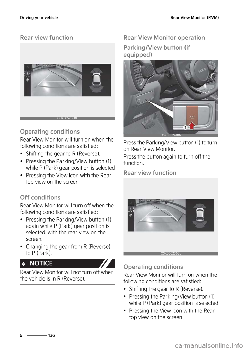 KIA SOUL 2023  Owners Manual �%�S�J�W�J�O�H��Z�P�V�S��W�F�I�J�D�M�F
���
�
�3�F�B�S��7�J�F�X��.�P�O�J�U�P�S��	�3�7�.�

�3�F�B�S��W�J�F�X��G�V�O�D�U�J�P�O
�0�Q�F�S�B�U�J�O�H��D�P�O�E�J�U�J�P�O�T
�3�F�B�S��7�J�F�X��.�P