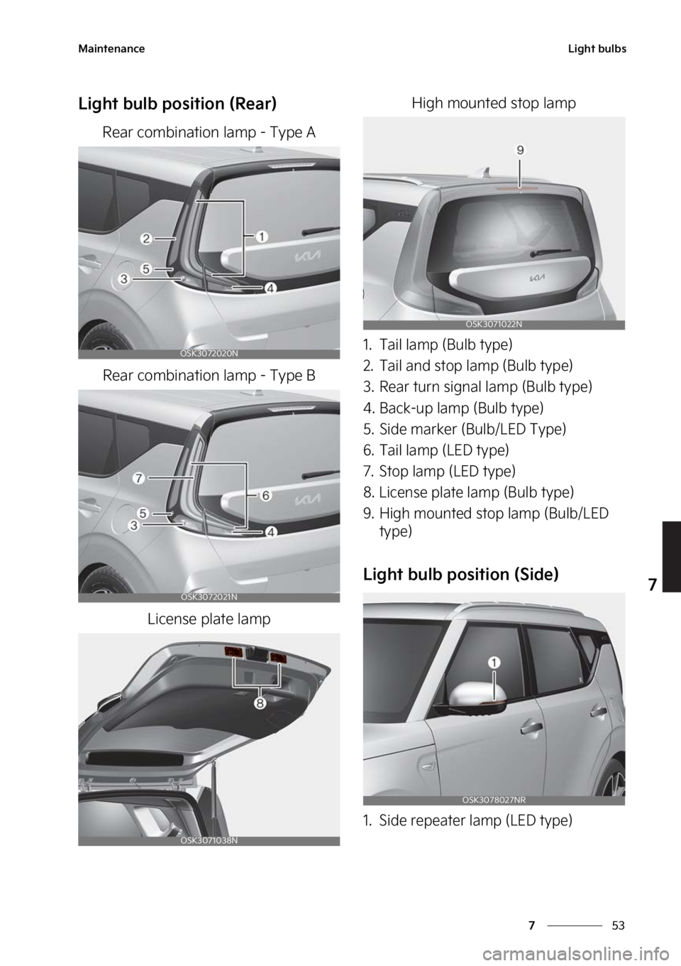 KIA SOUL 2023  Owners Manual ��
�
�
�.�B�J�O�U�F�O�B�O�D�F�-�J�H�I�U��C�V�M�C�T
�-�J�H�I�U��C�V�M�C��Q�P�T�J�U�J�P�O��	�3�F�B�S�

�3�F�B�S��D�P�N�C�J�O�B�U�J�P�O��M�B�N�Q����5�Z�Q�F��"�3�F�B�S��D�P�N�C�J�O�B�U�J�P�