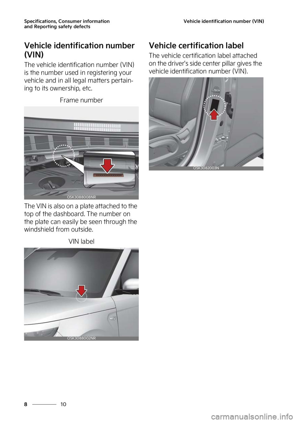 KIA SOUL 2023  Owners Manual �4�Q�F�D�J�G�J�D�B�U�J�P�O�T�
��$�P�O�T�V�N�F�S��J�O�G�P�S�N�B�U�J�P�O�
�B�O�E��3�F�Q�P�S�U�J�O�H��T�B�G�F�U�Z��E�F�G�F�D�U�T
��
�
�7�F�I�J�D�M�F��J�E�F�O�U�J�G�J�D�B�U�J�P�O��O�V�N�C�F�S�