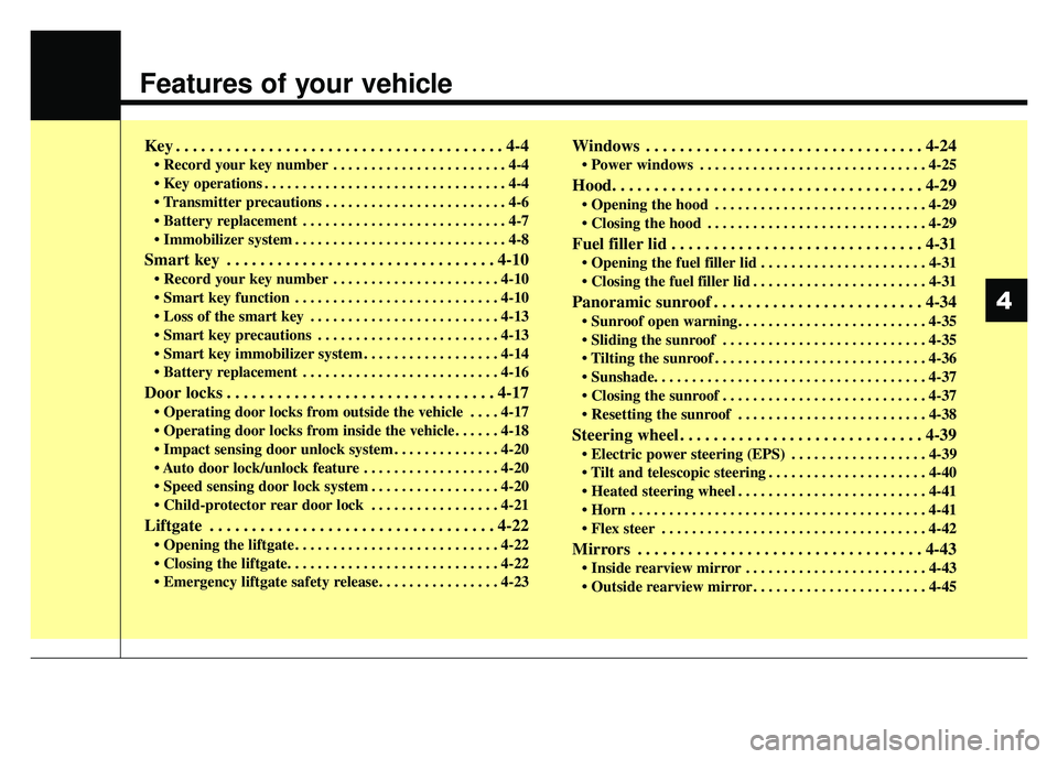 KIA SOUL 2017 Manual Online Features of your vehicle
Key . . . . . . . . . . . . . . . . . . . . . . . . . . . . . . . . . . . . \
. . . 4-4
• Record your key number . . . . . . . . . . . . . . . . . . . . . . . 4-4
 . . . . .