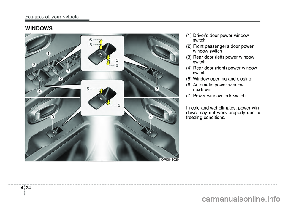 KIA SOUL 2015 Owners Manual Features of your vehicle
24
4
(1) Driver’s door power window
switch
(2) Front passenger’s door power window switch
(3) Rear door (left) power window switch
(4) Rear door (right) power window switc KIA SOUL 2015 Owners Manual Features of your vehicle
24
4
(1) Driver’s door power window
switch
(2) Front passenger’s door power window switch
(3) Rear door (left) power window switch
(4) Rear door (right) power window switc