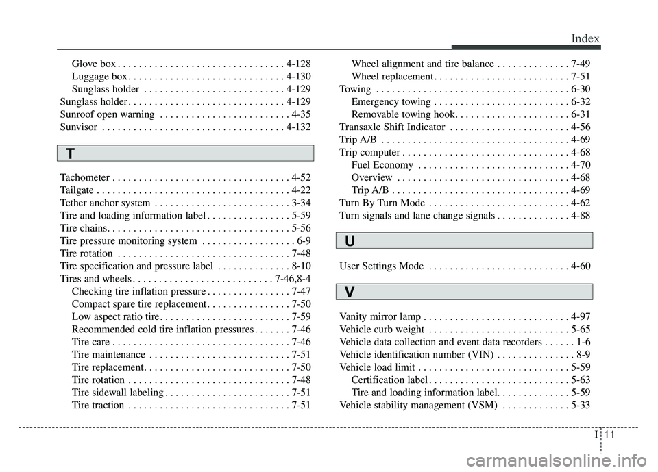 KIA SOUL 2015 Owners Manual I11
Index
Glove box . . . . . . . . . . . . . . . . . . . . . . . . . . . . . . . . 4-128
Luggage box . . . . . . . . . . . . . . . . . . . . . . . . . . . . . . 4-130
Sunglass holder . . . . . . . . KIA SOUL 2015 Owners Manual I11
Index
Glove box . . . . . . . . . . . . . . . . . . . . . . . . . . . . . . . . 4-128
Luggage box . . . . . . . . . . . . . . . . . . . . . . . . . . . . . . 4-130
Sunglass holder . . . . . . . .