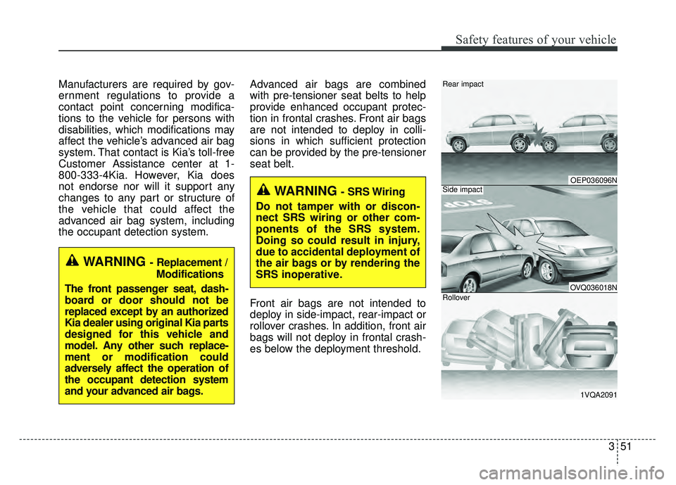 KIA SOUL 2015 Repair Manual 351
Safety features of your vehicle
Manufacturers are required by gov-
ernment regulations to provide a
contact point concerning modifica-
tions to the vehicle for persons with
disabilities, which mod KIA SOUL 2015 Repair Manual 351
Safety features of your vehicle
Manufacturers are required by gov-
ernment regulations to provide a
contact point concerning modifica-
tions to the vehicle for persons with
disabilities, which mod