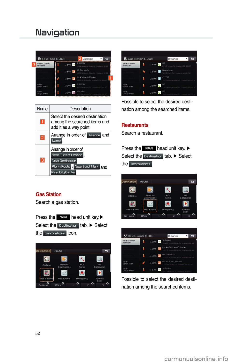 KIA SOUL 2014 Navigation System Quick Reference Guide 52
Gas Station
Search a gas station.
Press the
NAVI head unit key.▶
Select the
0027004800560057004C005100440057004C00520051 tab. ▶
Select
the
002A0044005600030036005700440057004C0052005100 KIA SOUL 2014 Navigation System Quick Reference Guide 52
Gas Station
Search a gas station.
Press the
NAVI head unit key.▶
Select the
0027004800560057004C005100440057004C00520051 tab. ▶
Select
the
002A0044005600030036005700440057004C0052005100
