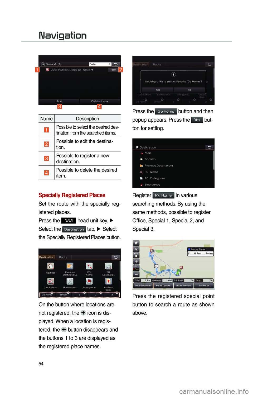 KIA SOUL 2014 Navigation System Quick Reference Guide 54
Specially Registered Places
Set the route with the specially reg-
istered places.
Press the
NAVI head unit key. ▶
Select the
0027004800560057004C005100440057004C00520051 tab. ▶
Select
th KIA SOUL 2014 Navigation System Quick Reference Guide 54
Specially Registered Places
Set the route with the specially reg-
istered places.
Press the
NAVI head unit key. ▶
Select the
0027004800560057004C005100440057004C00520051 tab. ▶
Select
th