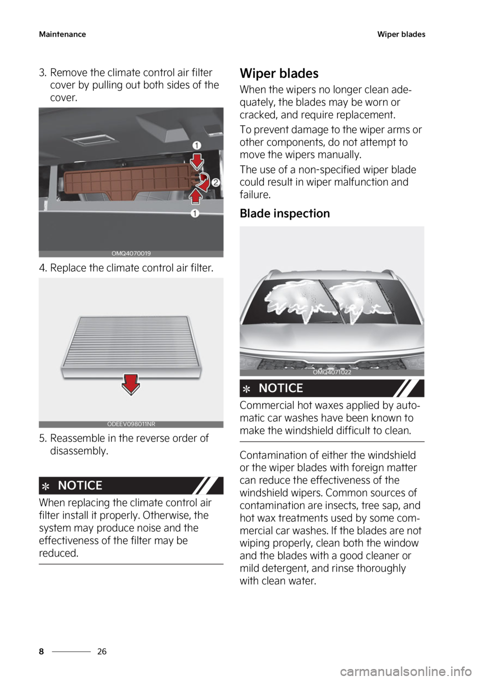 KIA SORENTO PHEV 2023  Owners Manual �.�B�J�O�U�F�O�B�O�D�F
��
�
�8�J�Q�F�S��C�M�B�E�F�T
�� �3�F�N�P�W�F��U�I�F��D�M�J�N�B�U�F��D�P�O�U�S�P�M��B�J�S��G�J�M�U�F�S�
�D�P�W�F�S��C�Z��Q�V�M�M�J�O�H��P�V�U��C�P�U�I��T�J�E�F�T