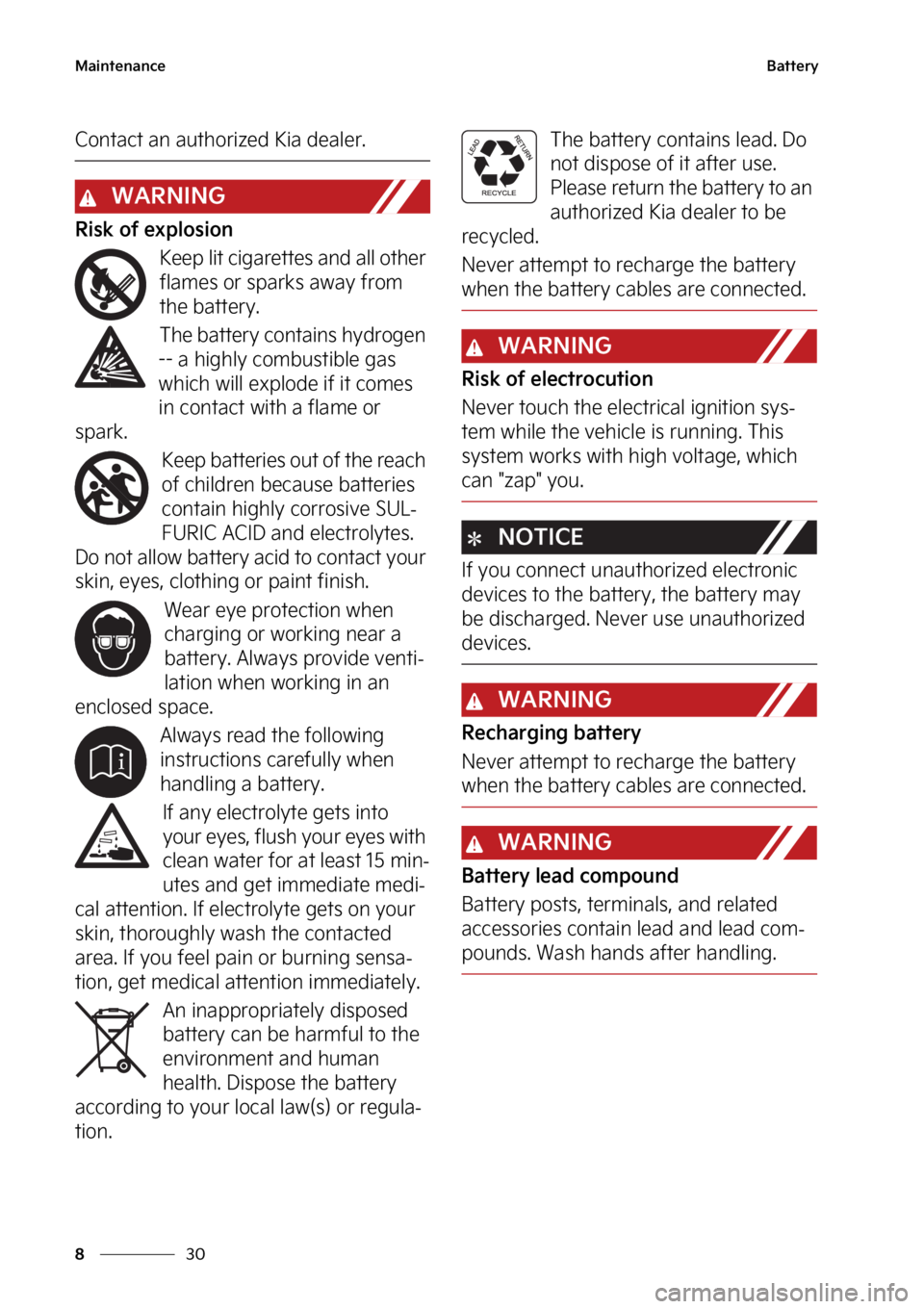 KIA SORENTO PHEV 2023  Owners Manual �.�B�J�O�U�F�O�B�O�D�F
��
�
�#�B�U�U�F�S�Z
�$�P�O�U�B�D�U��B�O��B�V�U�I�P�S�J�[�F�E��,�J�B��E�F�B�M�F�S�
�8�"�3�/�*�/�(
�3�J�T�L��P�G��F�Y�Q�M�P�T�J�P�O
�,�F�F�Q��M�J�U��D�J�H�B�S�F�U�U�F�