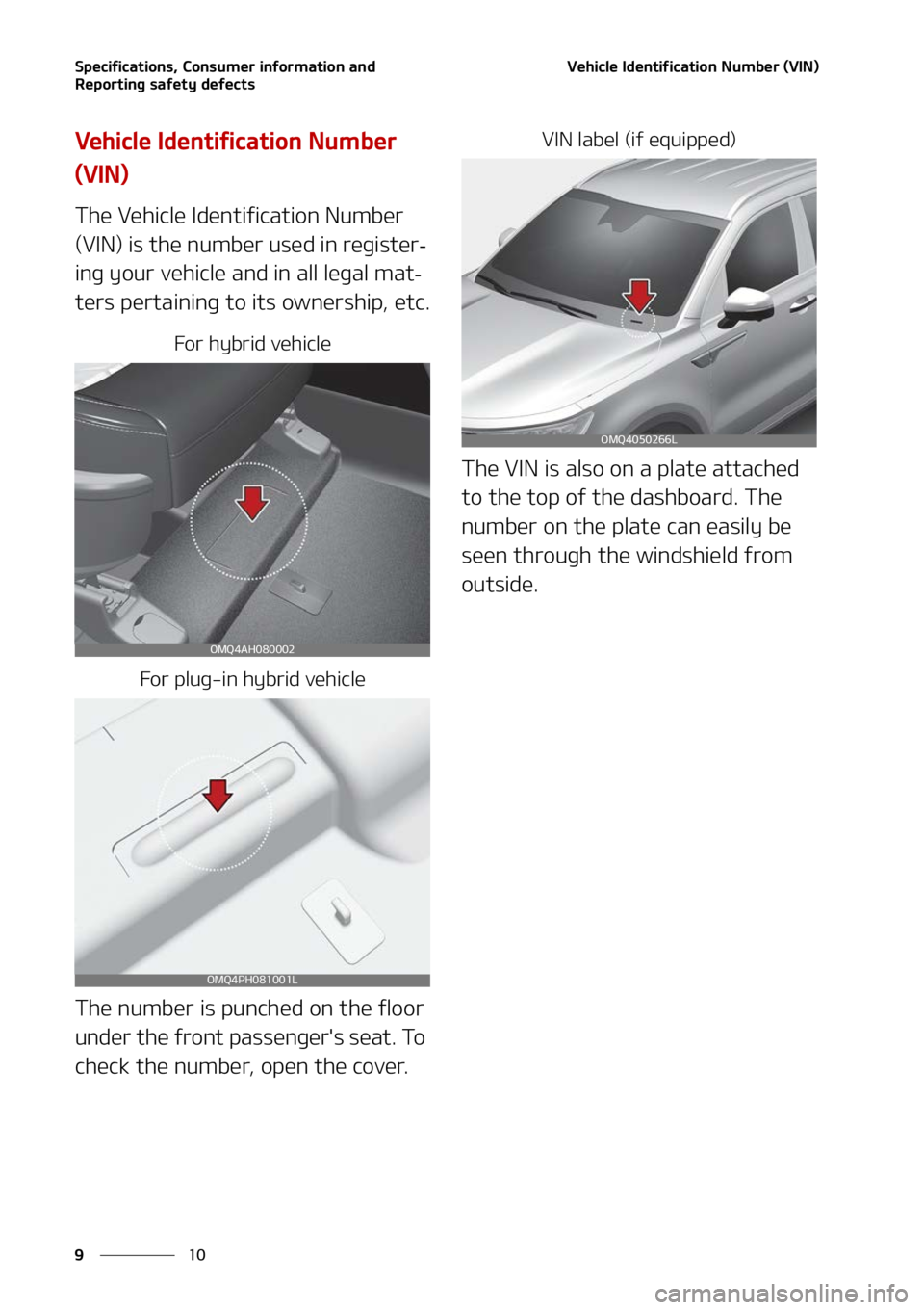 KIA SORENTO PHEV 2022  Owners Manual �4�Q�F�D�J�G�J�D�B�U�J�P�O�T�
��$�P�O�T�V�N�F�S��J�O�G�P�S�N�B�U�J�P�O��B�O�E�
�3�F�Q�P�S�U�J�O�H��T�B�G�F�U�Z��E�F�G�F�D�U�T
��
�
�7�F�I�J�D�M�F��*�E�F�O�U�J�G�J�D�B�U�J�P�O��/�V�N�C�F�S�