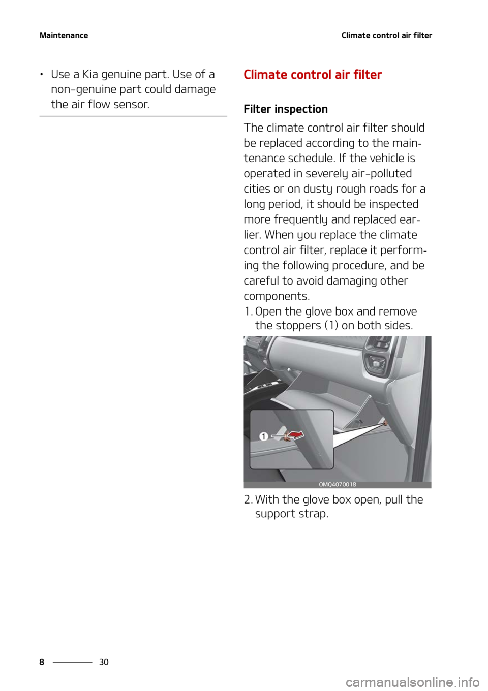 KIA SORENTO HYBRID 2022  Owners Manual �.�B�J�O�U�F�O�B�O�D�F
��
�
�$�M�J�N�B�U�F��D�P�O�U�S�P�M��B�J�S��G�J�M�U�F�S
LÜ �6�T�F��B��,�J�B��H�F�O�V�J�O�F��Q�B�S�U���6�T�F��P�G��B�
�O�P�O��H�F�O�V�J�O�F��Q�B�S�U��D�P�V�M�E�