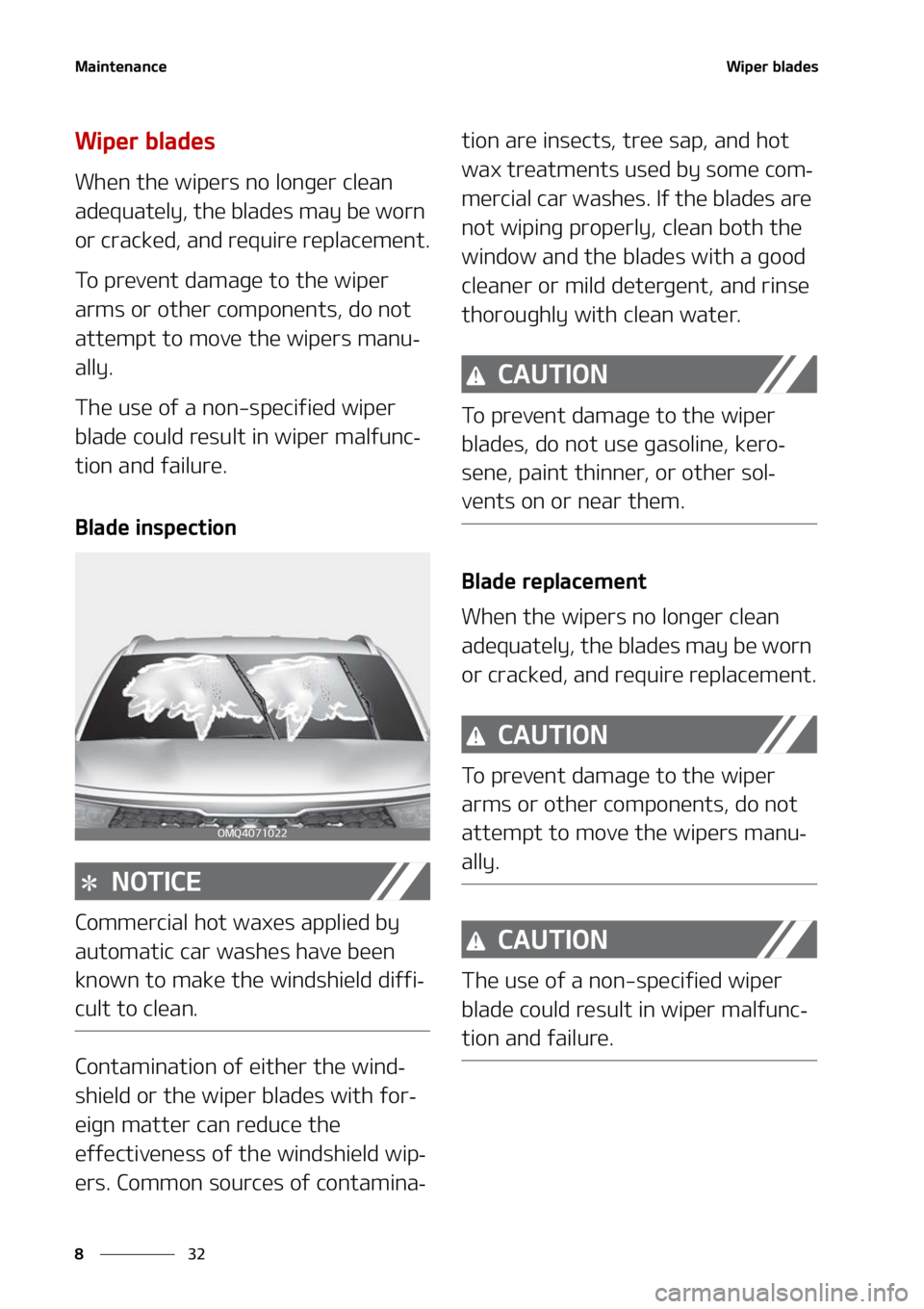 KIA SORENTO HYBRID 2022  Owners Manual �.�B�J�O�U�F�O�B�O�D�F
��
�
�8�J�Q�F�S��C�M�B�E�F�T
�8�J�Q�F�S��C�M�B�E�F�T
�8�I�F�O��U�I�F��X�J�Q�F�S�T��O�P��M�P�O�H�F�S��D�M�F�B�O�
�B�E�F�R�V�B�U�F�M�Z�
��U�I�F��C�M�B�E�F�T��N�B�Z�