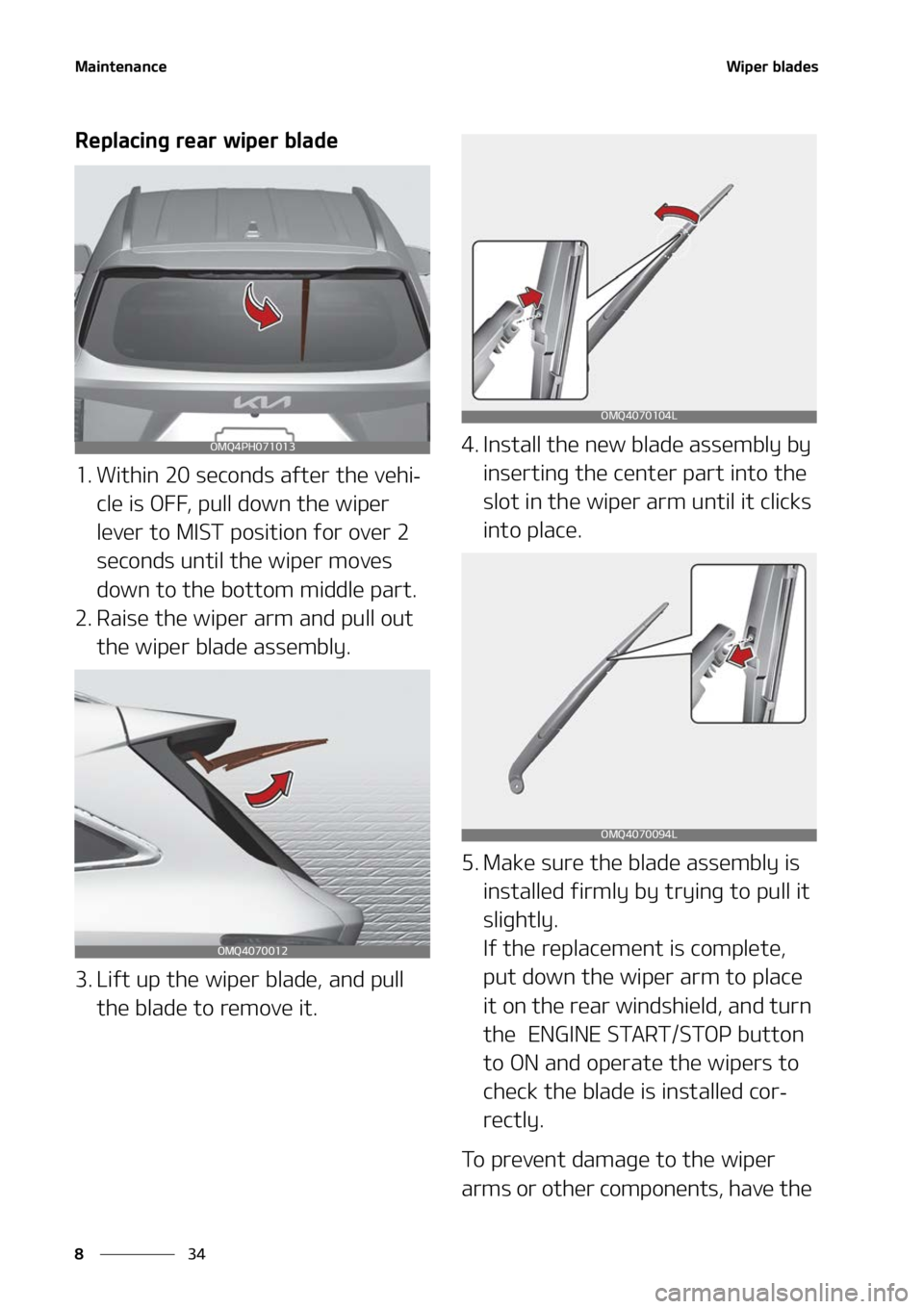 KIA SORENTO HYBRID 2022  Owners Manual �.�B�J�O�U�F�O�B�O�D�F
��
�
�8�J�Q�F�S��C�M�B�E�F�T
�3�F�Q�M�B�D�J�O�H��S�F�B�S��X�J�Q�F�S��C�M�B�E�F
�� �8�J�U�I�J�O�����T�F�D�P�O�E�T��B�G�U�F�S��U�I�F��W�F�I�J-
�D�M�F��J�T��0��