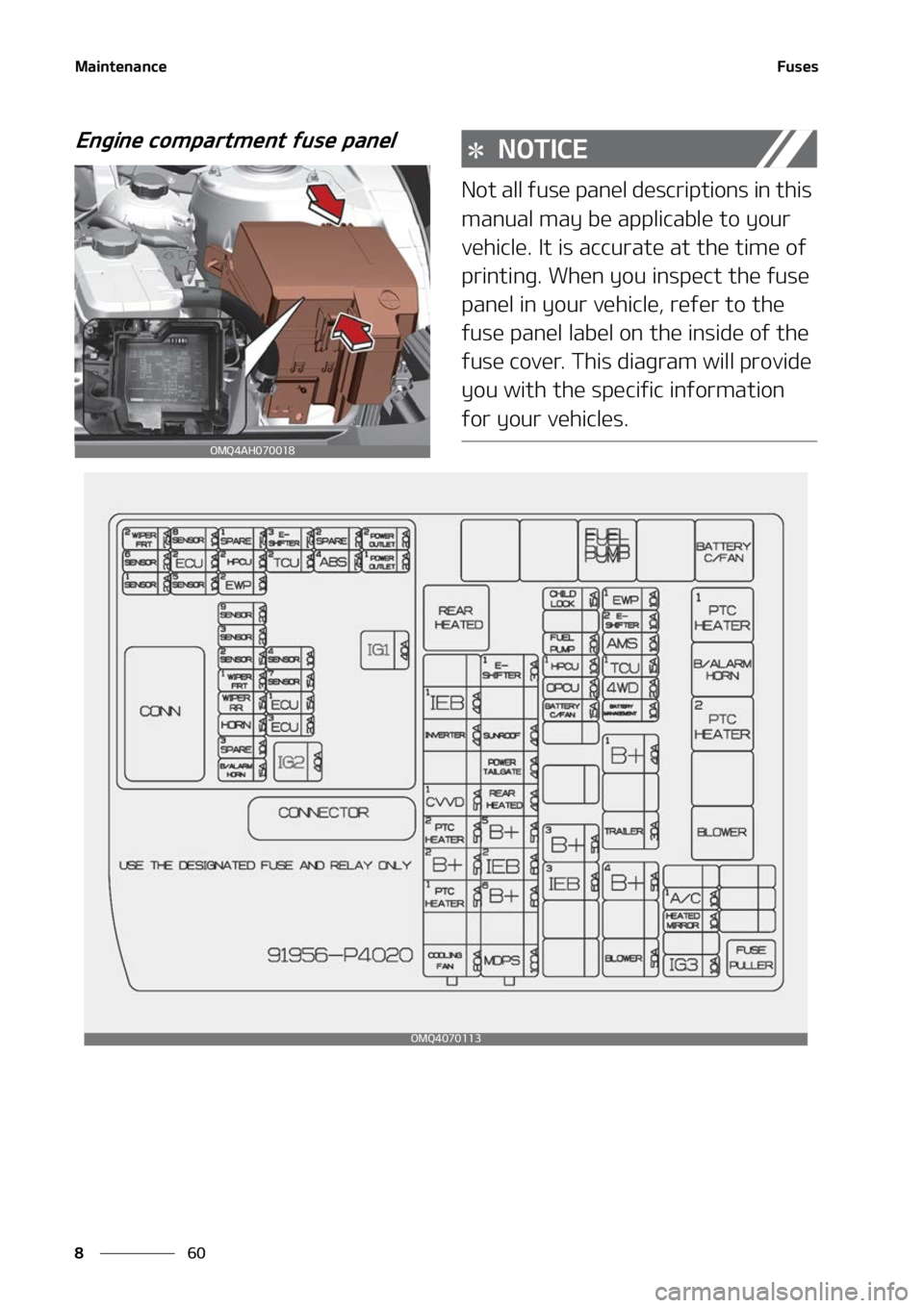 KIA SORENTO HYBRID 2022  Owners Manual �.�B�J�O�U�F�O�B�O�D�F
��
�
��V�T�F�T
�&�O�H�J�O�F��D�P�N�Q�B�S�U�N�F�O�U��G�V�T�F��Q�B�O�F�M�/�0�5�*�$�&
�/�P�U��B�M�M��G�V�T�F��Q�B�O�F�M��E�F�T�D�S�J�Q�U�J�P�O�T��J�O��U�I�J�T�
�N�B�O