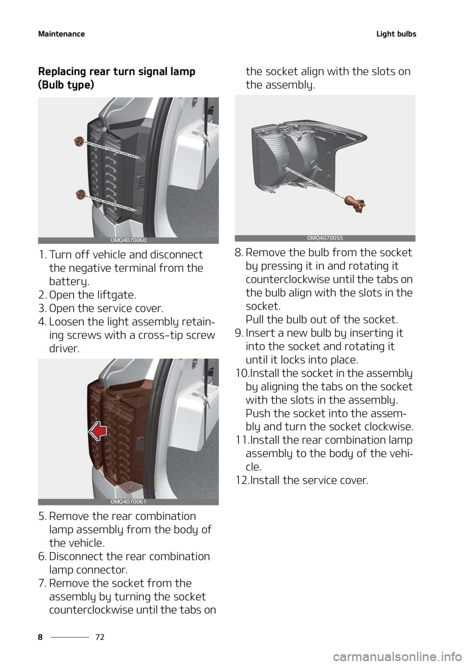 KIA SORENTO HYBRID 2022  Owners Manual �.�B�J�O�U�F�O�B�O�D�F
��
�
�-�J�H�I�U��C�V�M�C�T
�3�F�Q�M�B�D�J�O�H��S�F�B�S��U�V�S�O��T�J�H�O�B�M��M�B�N�Q�
�	�#�V�M�C��U�Z�Q�F�

�� �5�V�S�O��P�G�G��W�F�I�J�D�M�F��B�O�E��E�J�T�D�P�