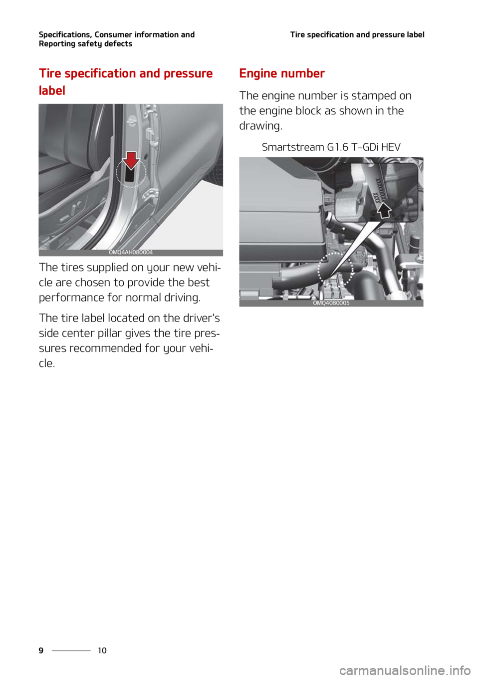 KIA SORENTO HYBRID 2021  Owners Manual �4�Q�F�D�J�G�J�D�B�U�J�P�O�T�
��$�P�O�T�V�N�F�S��J�O�G�P�S�N�B�U�J�P�O��B�O�E�
�3�F�Q�P�S�U�J�O�H��T�B�G�F�U�Z��E�F�G�F�D�U�T
��
�
�5�J�S�F��T�Q�F�D�J�G�J�D�B�U�J�P�O��B�O�E��Q�S�F�T�T�V�S