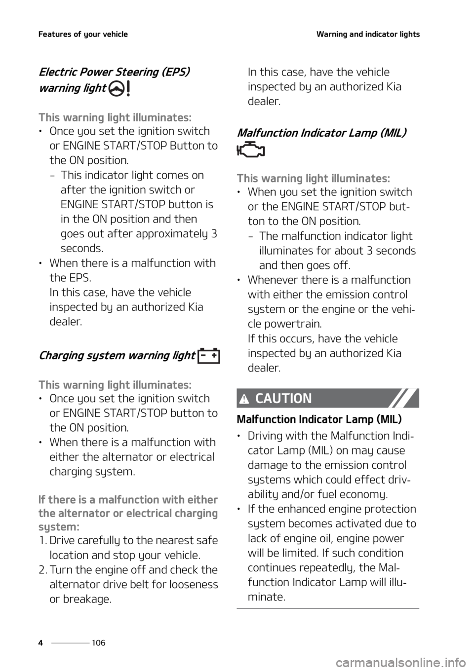 KIA SORENTO 2022  Owners Manual ��F�B�U�V�S�F�T��P�G��Z�P�V�S��W�F�I�J�D�M�F
���
�
�8�B�S�O�J�O�H��B�O�E��J�O�E�J�D�B�U�P�S��M�J�H�I�U�T
�&�M�F�D�U�S�J�D��1�P�X�F�S��4�U�F�F�S�J�O�H��	�&�1�4�
�
�X�B�S�O�J�O�H��M�J�H�