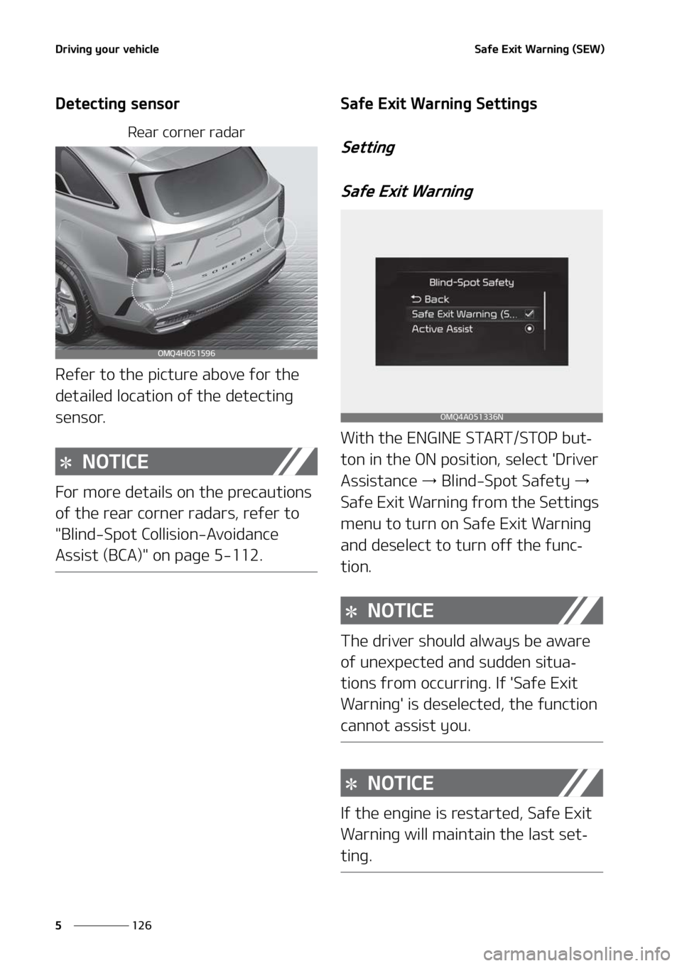 KIA SORENTO 2022  Owners Manual �%�S�J�W�J�O�H��Z�P�V�S��W�F�I�J�D�M�F
���
�
�4�B�G�F��&�Y�J�U��8�B�S�O�J�O�H��	�4�&�8�

�%�F�U�F�D�U�J�O�H��T�F�O�T�P�S
�3�F�B�S��D�P�S�O�F�S��S�B�E�B�S
�3�F�G�F�S��U�P��U�I�F��Q�J�D�U