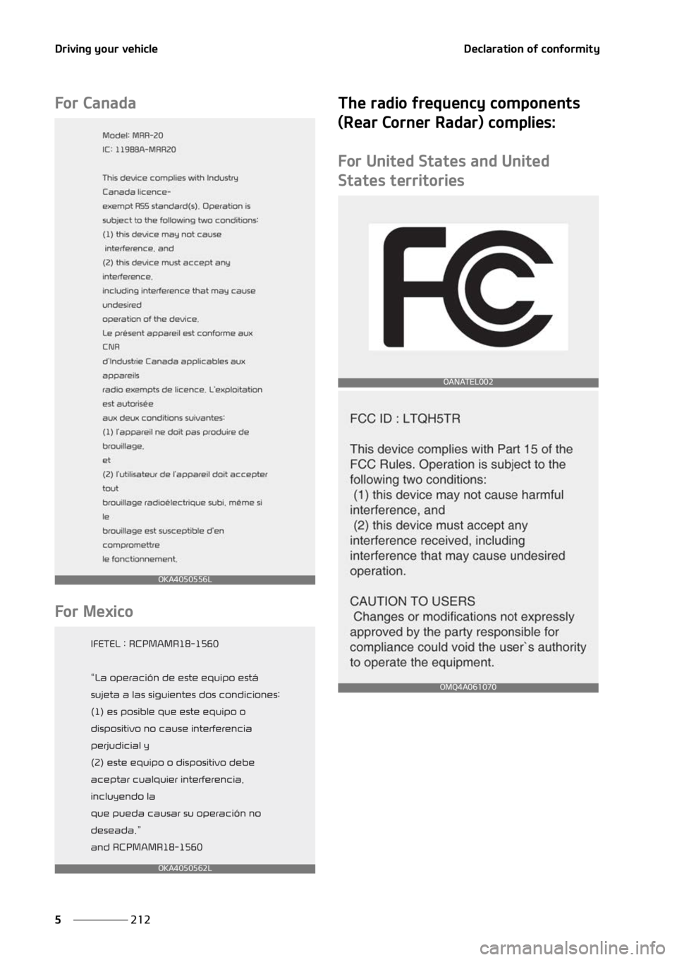 KIA SORENTO 2022  Owners Manual �%�S�J�W�J�O�H��Z�P�V�S��W�F�I�J�D�M�F
���
�
�%�F�D�M�B�S�B�U�J�P�O��P�G��D�P�O�G�P�S�N�J�U�Z
��P�S��$�B�O�B�E�B
��P�S��.�F�Y�J�D�P �5�I�F��S�B�E�J�P��G�S�F�R�V�F�O�D�Z��D�P�N�Q�P�O�F�O