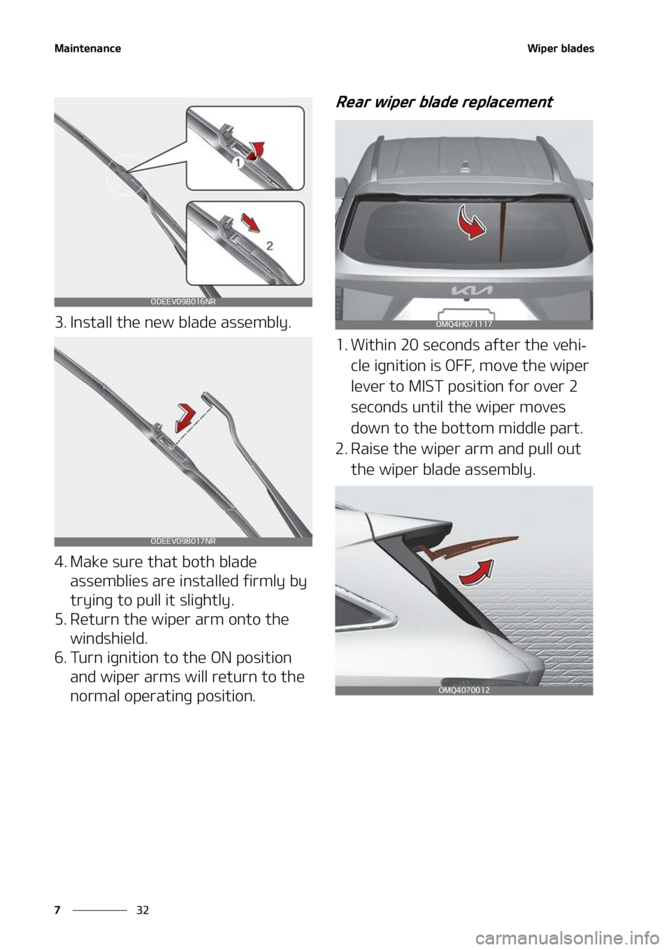 KIA SORENTO 2022  Owners Manual �.�B�J�O�U�F�O�B�O�D�F
��
�
�8�J�Q�F�S��C�M�B�E�F�T
�� �*�O�T�U�B�M�M��U�I�F��O�F�X��C�M�B�E�F��B�T�T�F�N�C�M�Z�
�� �.�B�L�F��T�V�S�F��U�I�B�U��C�P�U�I��C�M�B�E�F�
�B�T�T�F�N�C�M�J�F