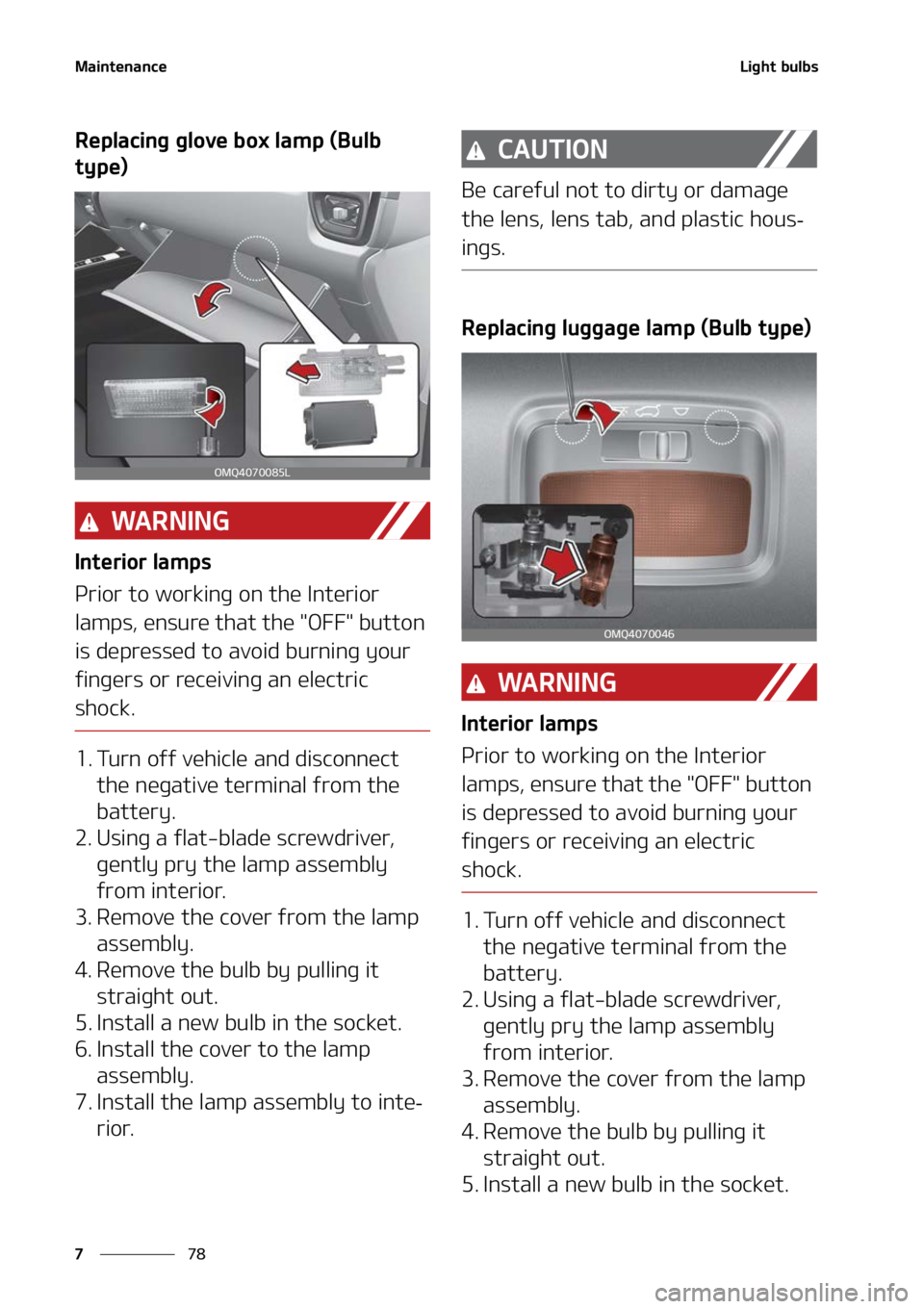 KIA SORENTO 2022  Owners Manual �.�B�J�O�U�F�O�B�O�D�F
��
�
�-�J�H�I�U��C�V�M�C�T
�3�F�Q�M�B�D�J�O�H��H�M�P�W�F��C�P�Y��M�B�N�Q��	�#�V�M�C�
�U�Z�Q�F�

�8�" �3 �/ �* �/ �(
�*�O�U�F�S�J�P�S��M�B�N�Q�T
�1�S�J�P�S��U�P��X�P�