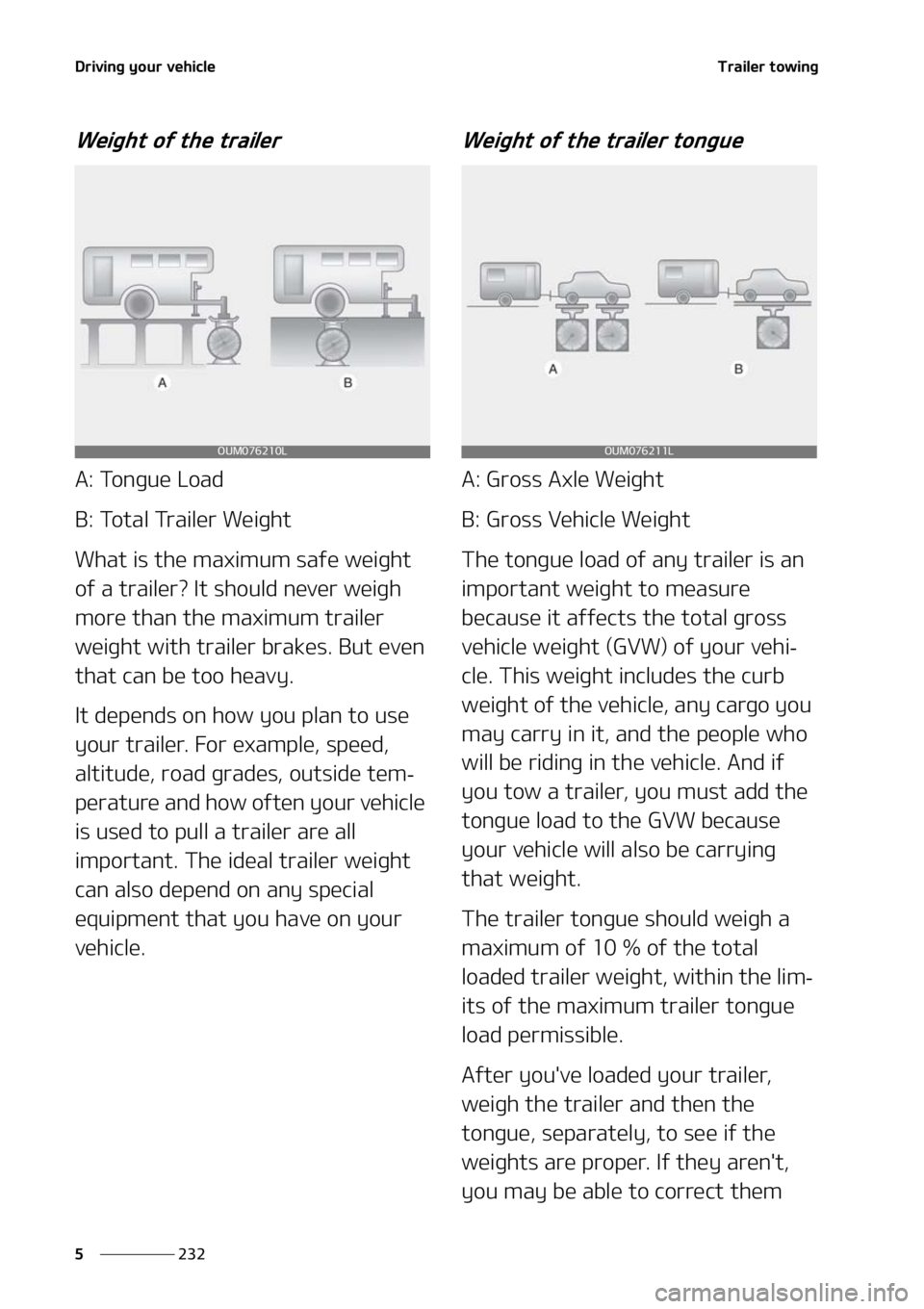 KIA SORENTO 2021  Owners Manual �%�S�J�W�J�O�H��Z�P�V�S��W�F�I�J�D�M�F
���
�
�5�S�B�J�M�F�S��U�P�X�J�O�H
�8�F�J�H�I�U��P�G��U�I�F��U�S�B�J�M�F�S
�"���5�P�O�H�V�F��-�P�B�E
�#���5�P�U�B�M��5�S�B�J�M�F�S��8�F�J�H�I�U
�