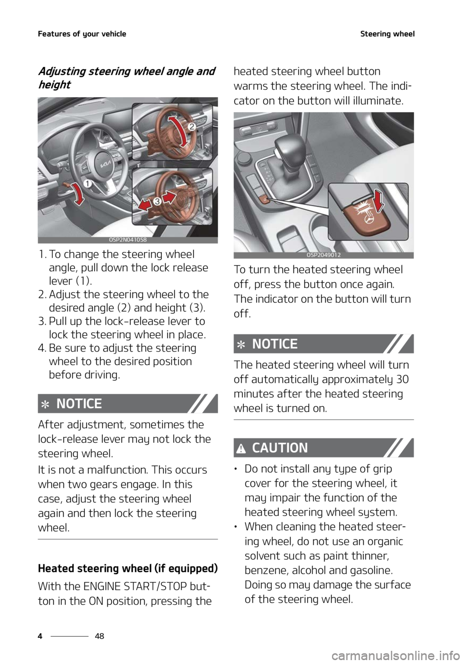 KIA SELTOS 2022  Owners Manual ��F�B�U�V�S�F�T��P�G��Z�P�V�S��W�F�I�J�D�M�F
��
�
�4�U�F�F�S�J�O�H��X�I�F�F�M
�"�E�K�V�T�U�J�O�H��T�U�F�F�S�J�O�H��X�I�F�F�M��B�O�H�M�F��B�O�E�
�I�F�J�H�I�U
�� �5�P��D�I�B�O�H�F��U�I�