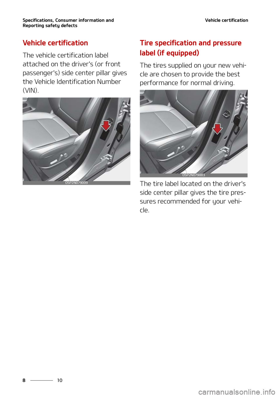 KIA SELTOS 2022  Owners Manual �4�Q�F�D�J�G�J�D�B�U�J�P�O�T�
��$�P�O�T�V�N�F�S��J�O�G�P�S�N�B�U�J�P�O��B�O�E�
�3�F�Q�P�S�U�J�O�H��T�B�G�F�U�Z��E�F�G�F�D�U�T
��
�
�7�F�I�J�D�M�F��D�F�S�U�J�G�J�D�B�U�J�P�O
�7�F�I�J�D�M�F��
