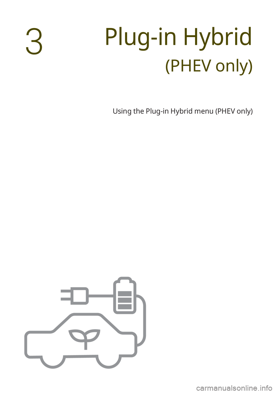 KIA NIRO PHEV 2023 Quick Start Guide Base Audio Plug-in Hybrid
(PHEV only)
Using the Plug-in Hybrid menu (PHEV only)
3 KIA NIRO PHEV 2023 Quick Start Guide Base Audio Plug-in Hybrid
(PHEV only)
Using the Plug-in Hybrid menu (PHEV only)
3